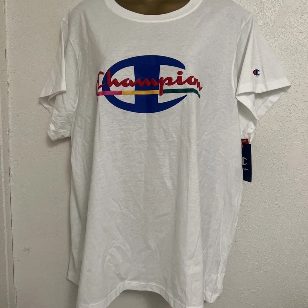 Champion White and Blue Short Sleeve Tee plus size